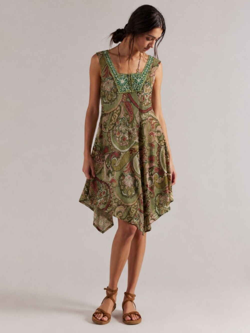 Vintage India Cotton Paisley Embroidered Tunic Mini Dress One Size